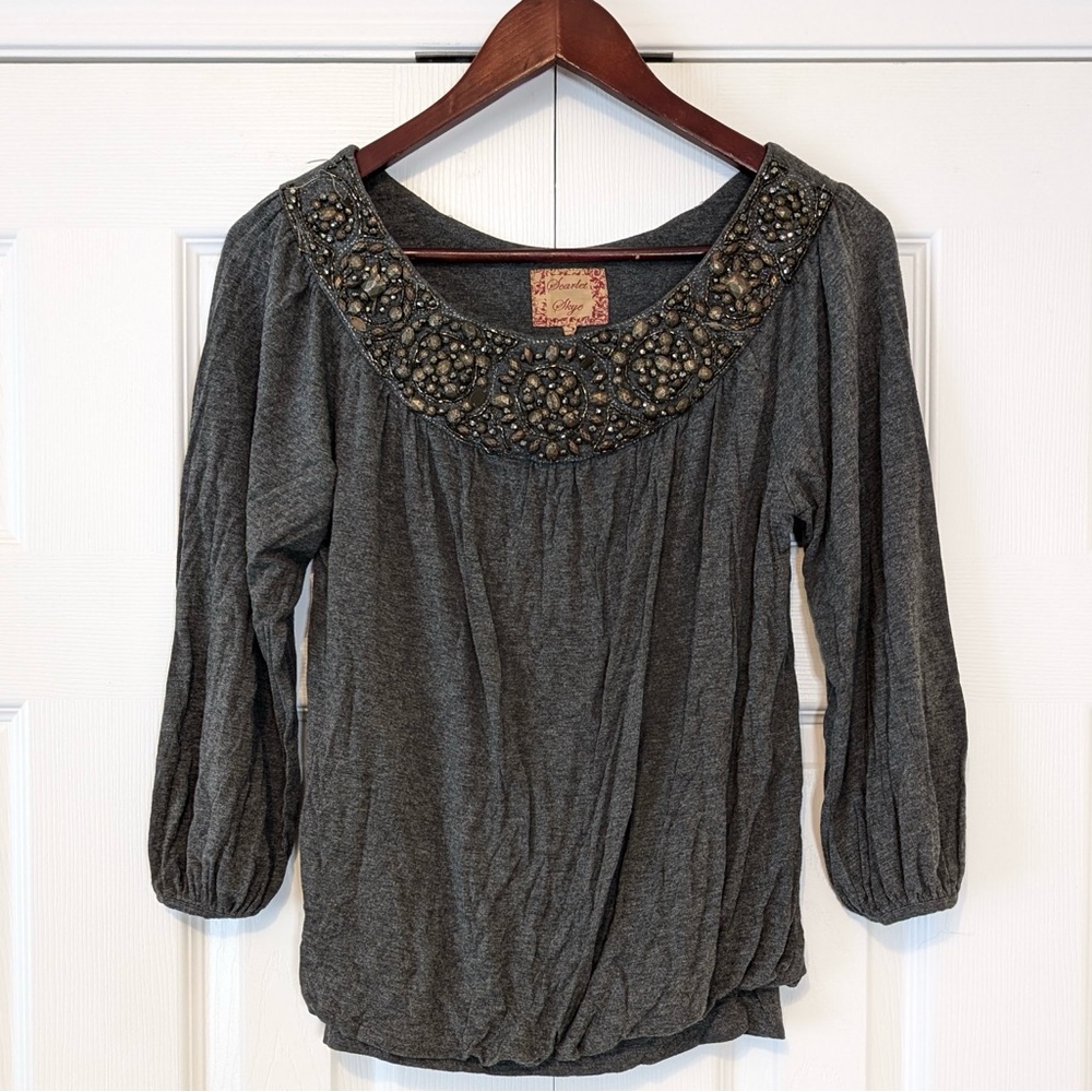 Authentic Y2K Vintage Beaded Scarlet Skye Bohemian Top 95% Micro Modal
